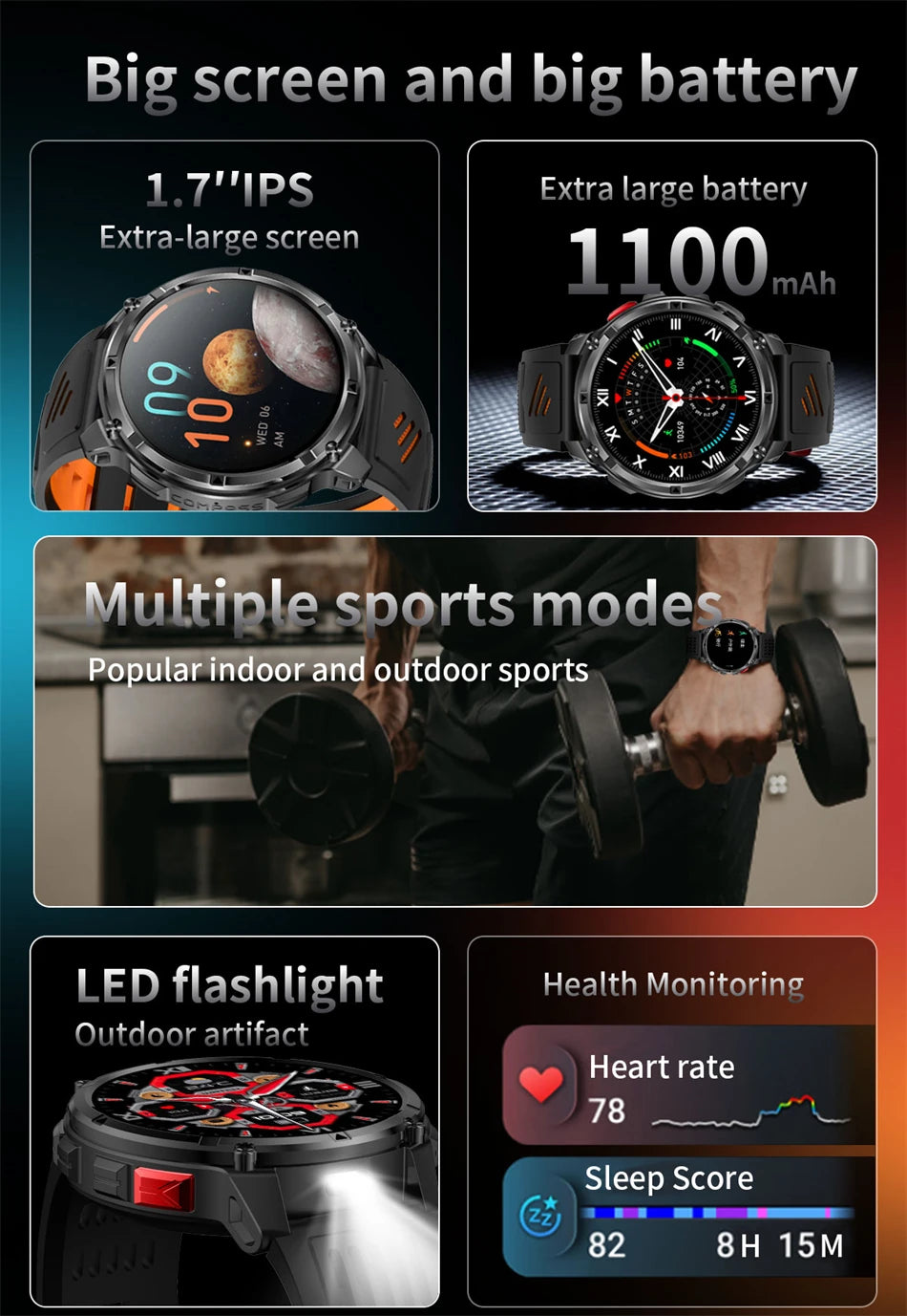 T-Rex3™ Rugged Tactical Smart Watch & Fitness Tracker ⌚🔥 – Military-grade durability with advanced heart rate monitoring and GPS tracking for the ultimate explorer.
