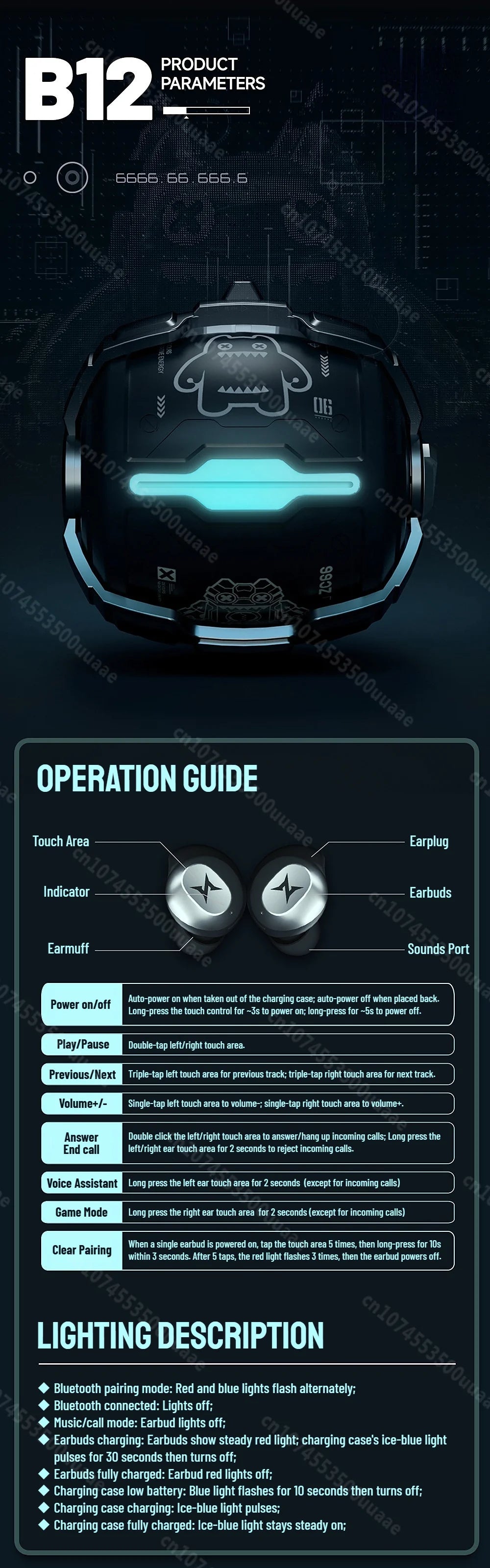 TycoZev B12 Wireless Earbuds Invisible in-Ear Bluetooth 5.4 Earphones Rotating Flip-Top Design Bluetooth Sports Headphone