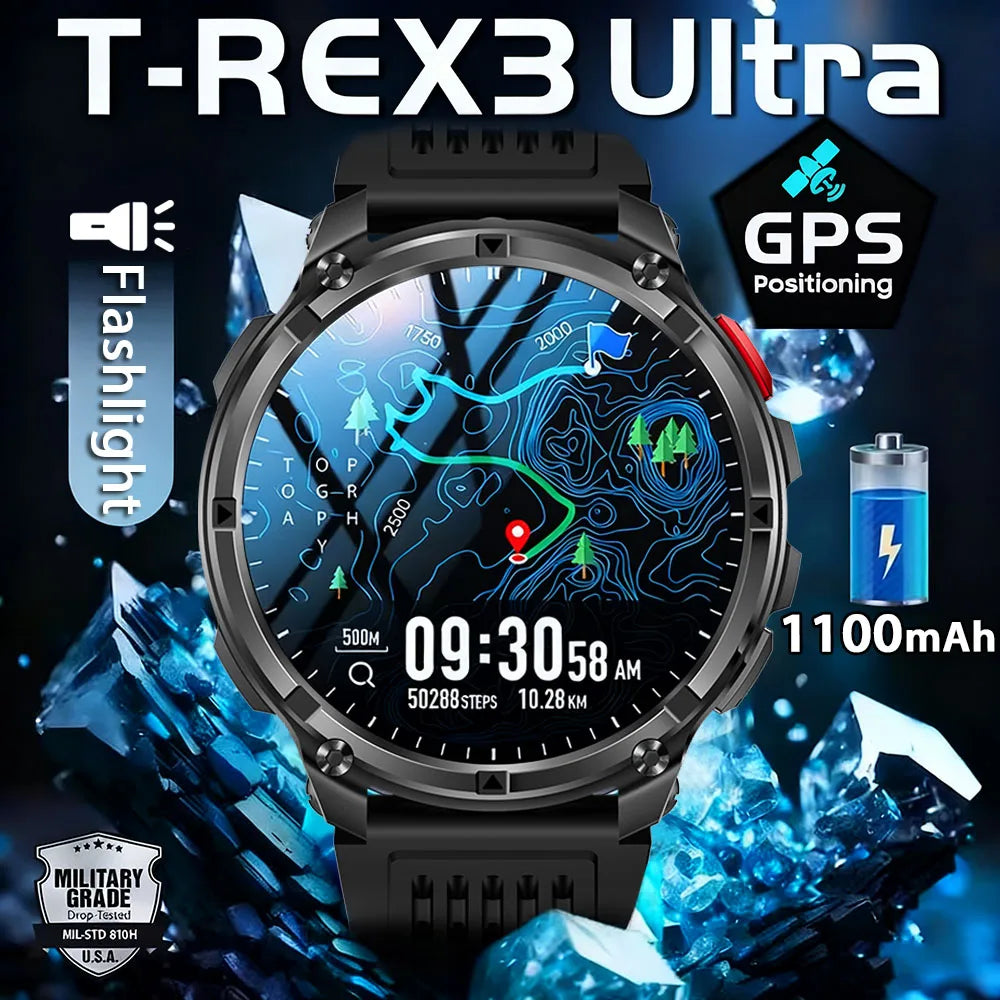 T-Rex3™ Rugged Tactical Smart Watch & Fitness Tracker ⌚🔥 – Military-grade durability with advanced heart rate monitoring and GPS tracking for the ultimate explorer.