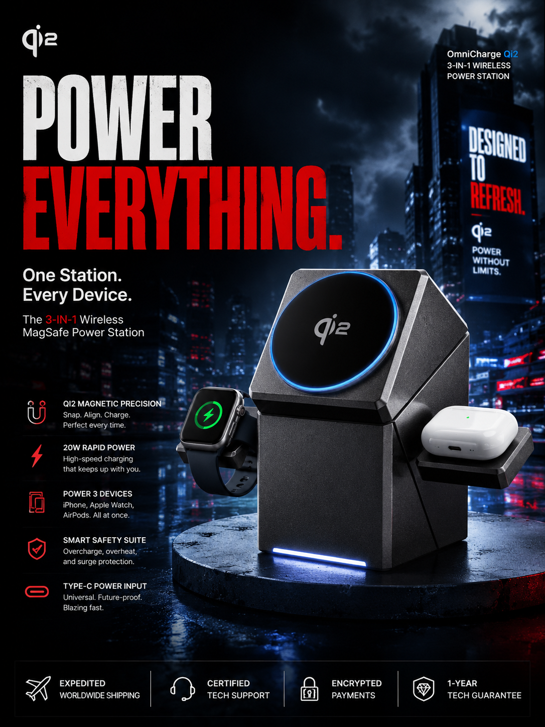 Tycozev™ OmniCharge Qi2 | 3-in-1 Magnetic Architectural Charging Station ⚡🗼